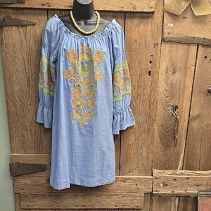 Ivy Jane Blue Dress with Colorful Embroidery